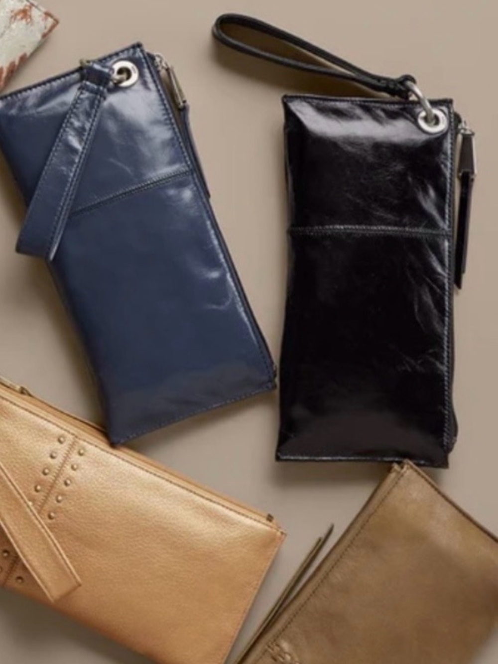 HOBO Black Leather Wristlet / Clutch Bag